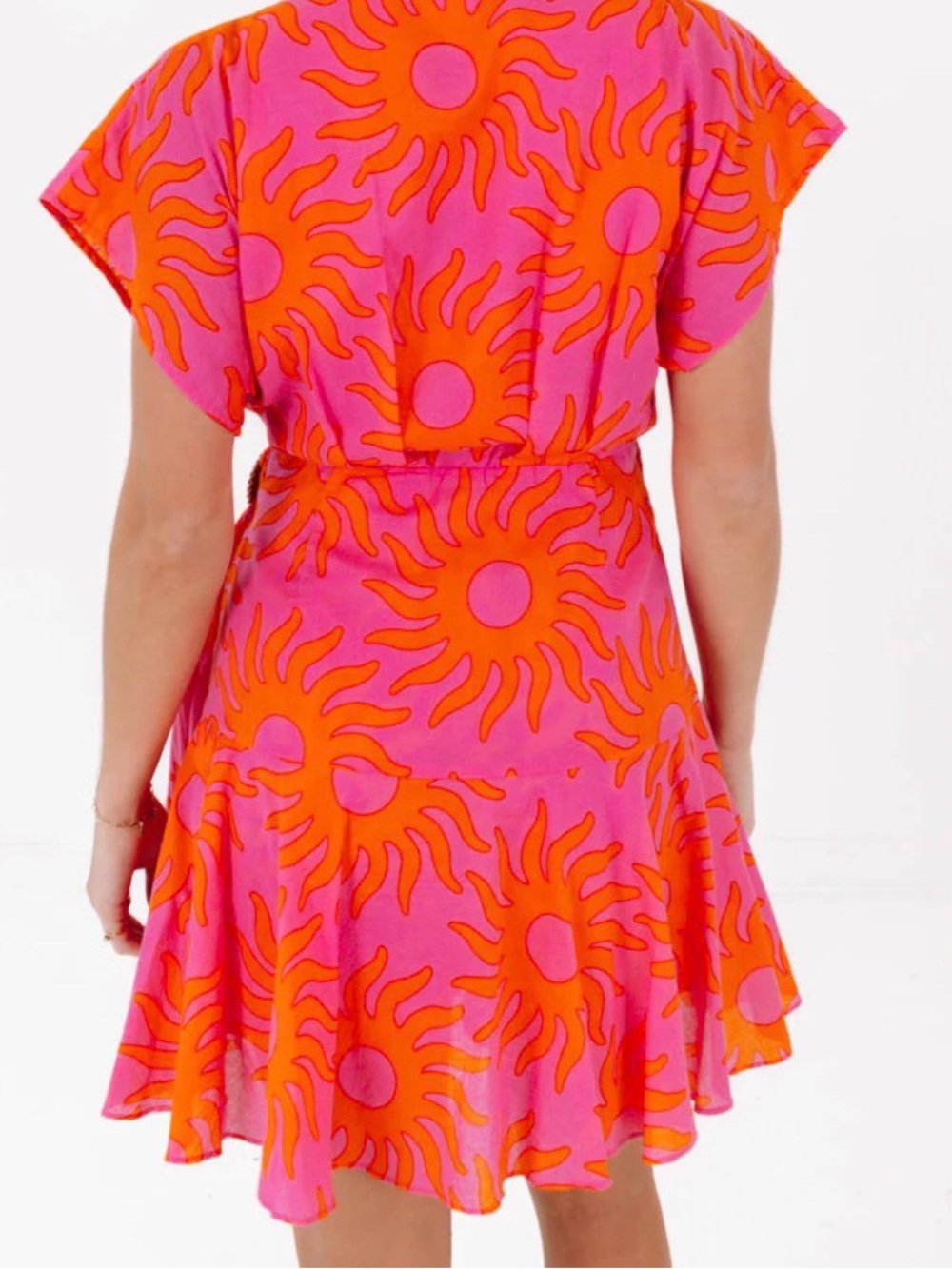 J. Marie Pink & Orange Sunburst Wrap Mini Romper - NWT  size Large - Picture 7 of 16